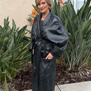 “Vintage 80s Matrix Women’s Leather Trench- Batwing Sleeves”